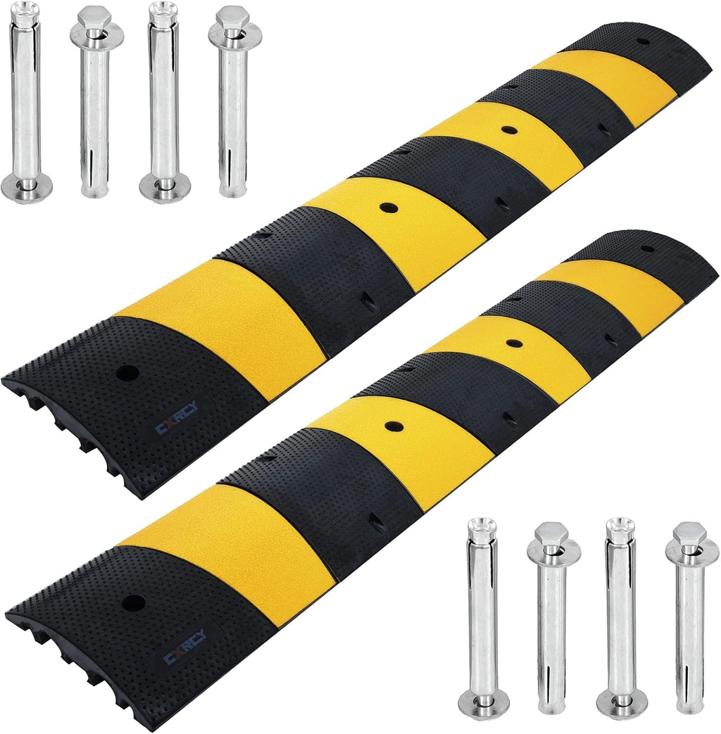 6FT Rubber Speed Bumps 2 Pack Heavy Duty Cable Protector Ramp with 8 Bolts G64303