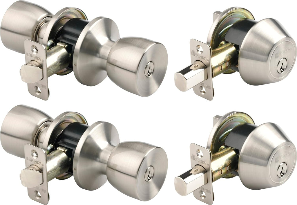 Satin Nickel Keyed Entry Door Knob and Deadbolt Set, Pack of 2 I55330