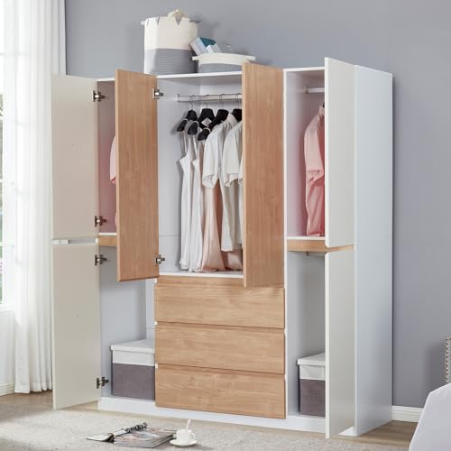 White 4 Door 3 Drawer Wooden Wardrobe Closet Cabinet C519315
