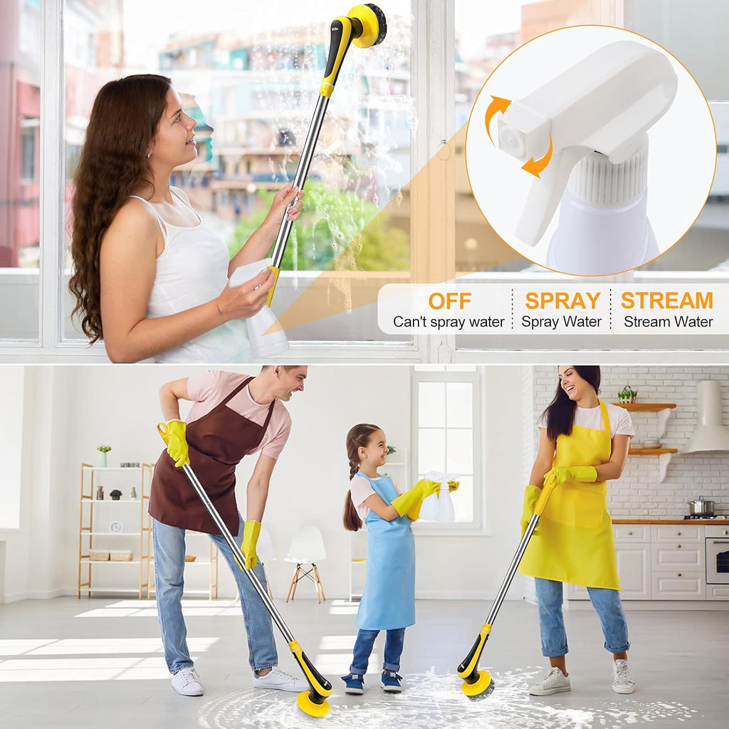 Electric Spin Scrubber Cordless Floor Scrubber with Adjustable Handle and 6 Replaceable Cleaning Brush Pack of 2 Q106833