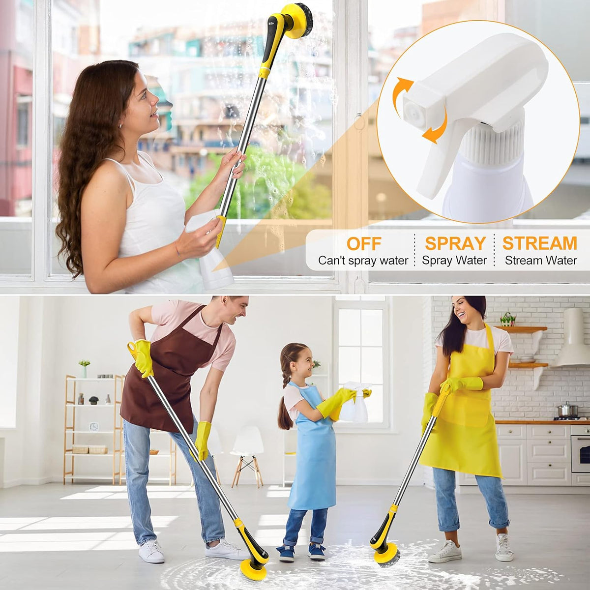 Electric Spin Scrubber Cordless Floor Scrubber with Adjustable Handle and 6 Replaceable Cleaning Brush Pack of 2 Q106833