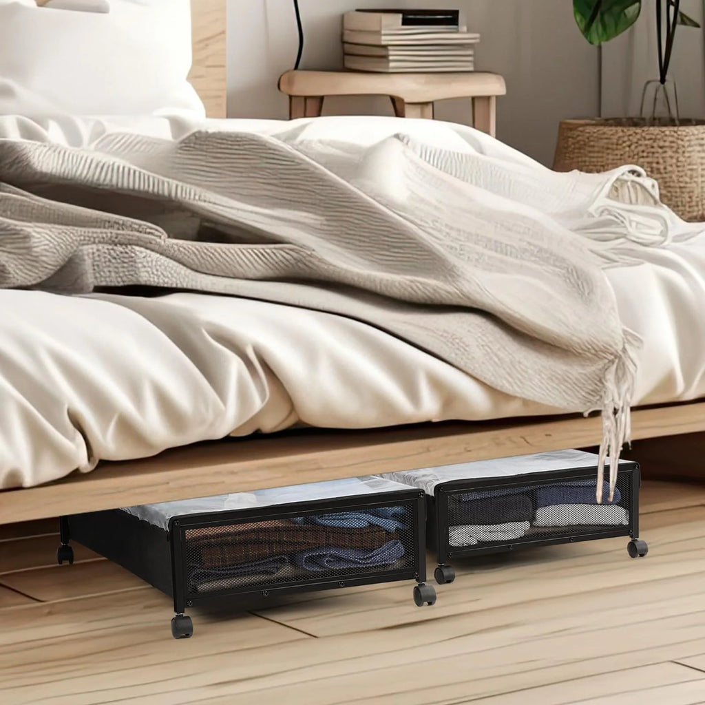 Black 2 Pack Under Bed Storage with Wheels and Lid Q47812