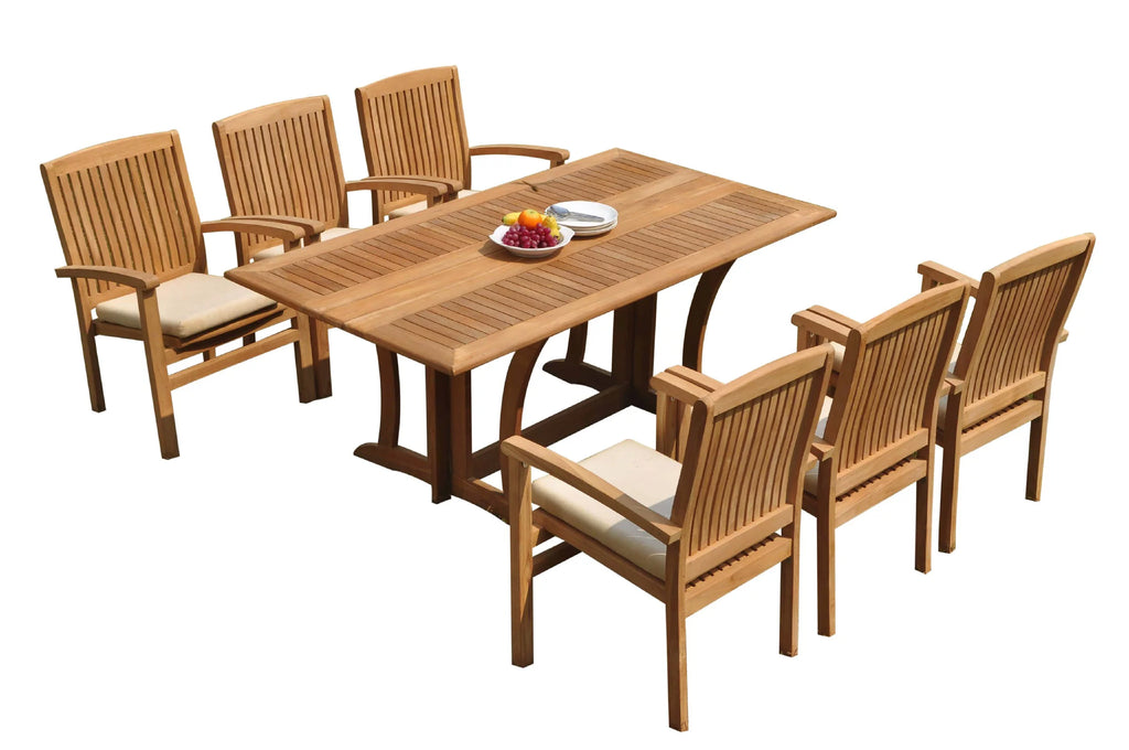 Grade-A Teak 7 Pc 6 Seater Folding Rectangle Table and 6 Stacking Arm Chairs H8037
