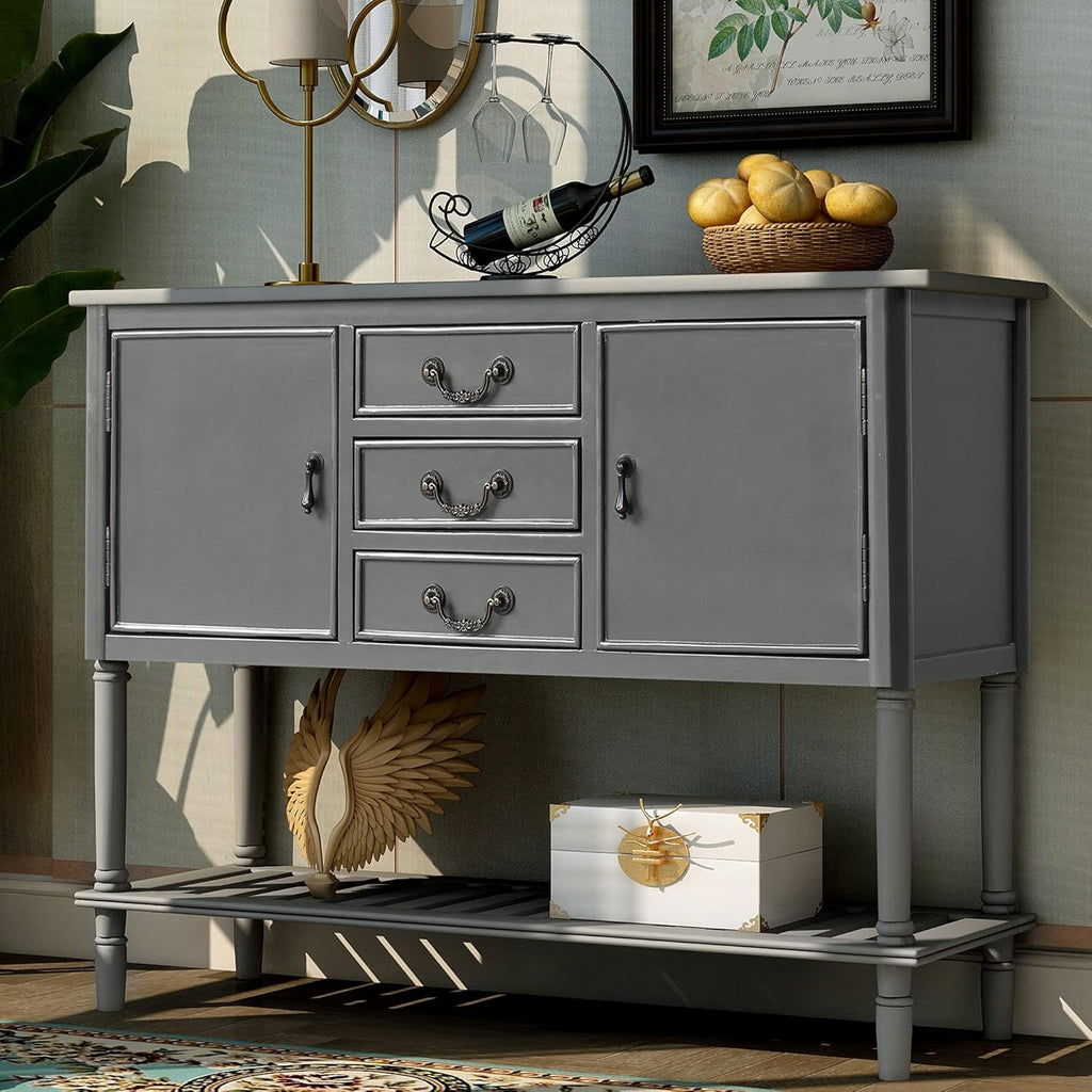 Light Green Wood Console Sofa Table with Drawers and Open Shelf J6191