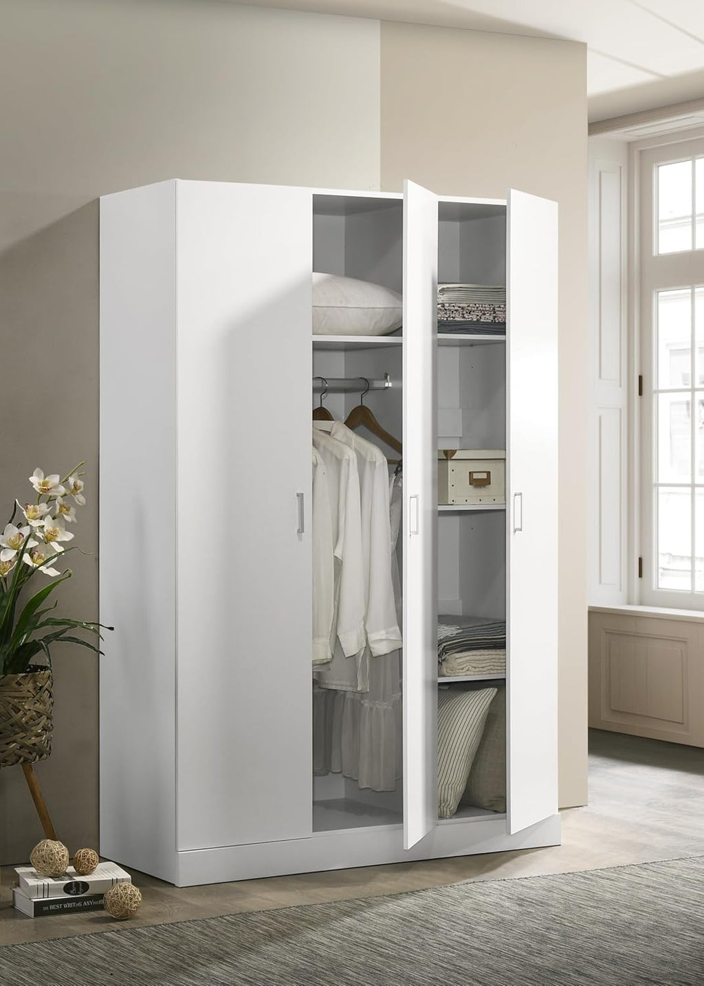White 3 Doors Wooden Armoire Wardrobe W9596