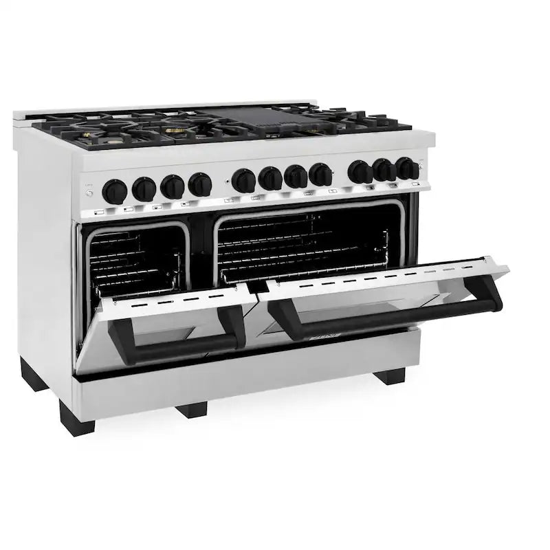 48 in. 7 Burner Double Oven Dual Fuel Range in Stainless Steel and Matte Black B56263