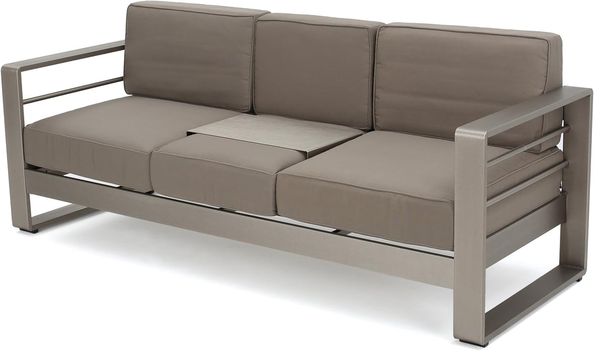 Khaki Outdoor Loveseat Sofa with Tray H669