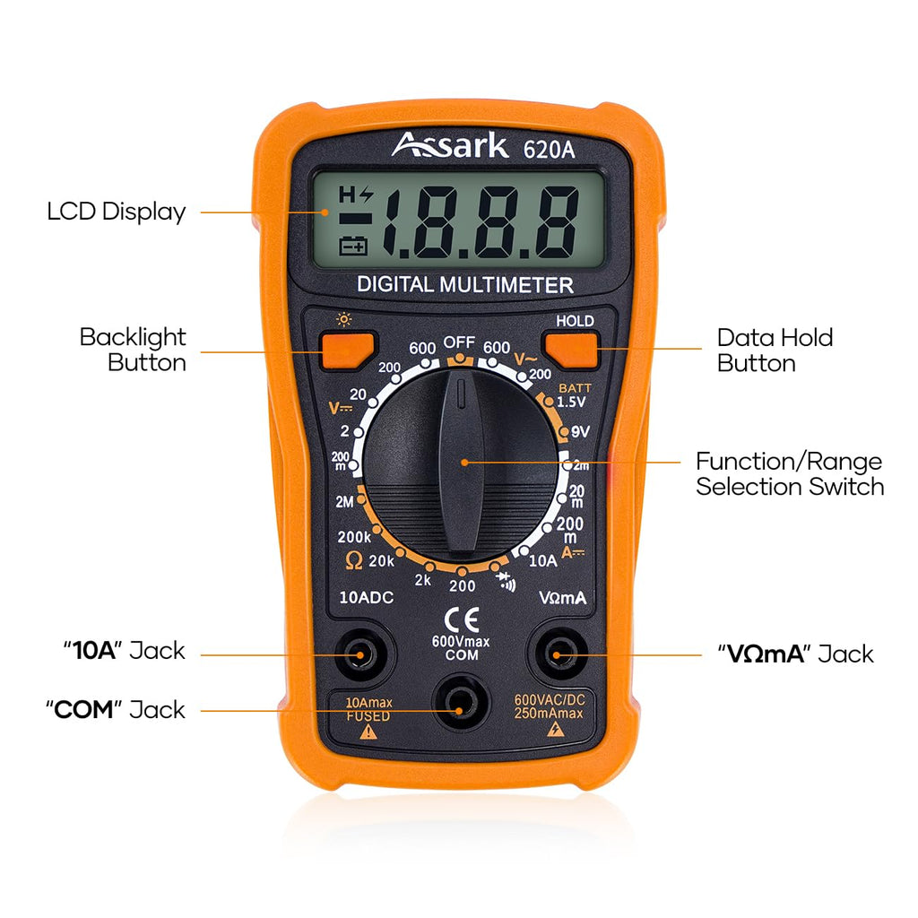 2000 Counts Digital Multimeter with Backlit LCD Display E559