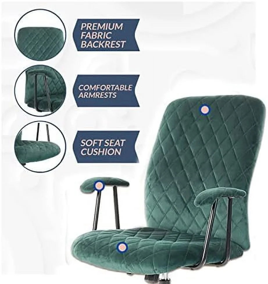Green Velvet Upholstered Office Desk Chair with Armrest and Wheels X48340