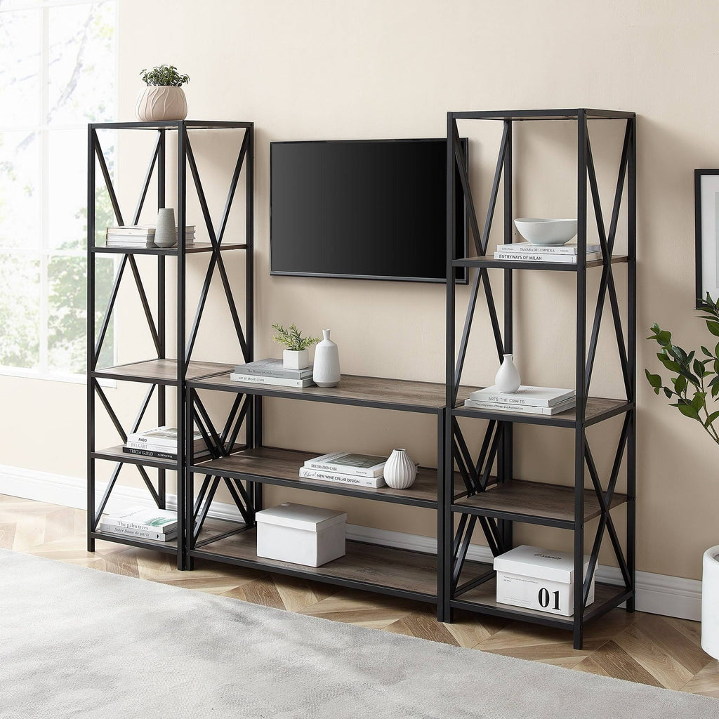 Barnwood Black Metal 3-Piece Entertainment Wall N5380