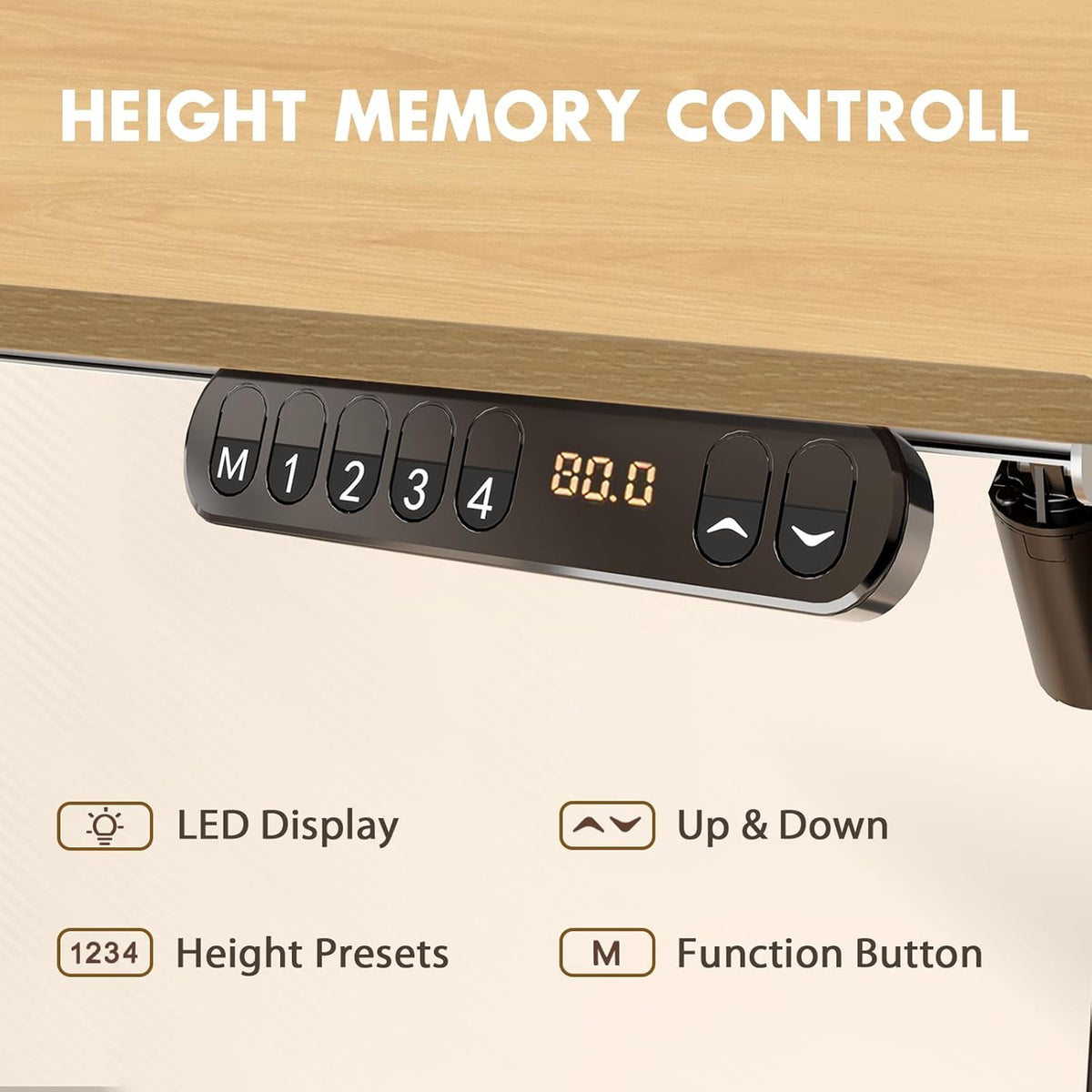 Electric Standing Desk 48 x 24 Inch Adjustable Height Desk with 4 Memory Presets (Maple) Q8728