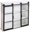 Rustic Brown Wooden Wall Cabinet with Two Sliding Glass Doors I20305