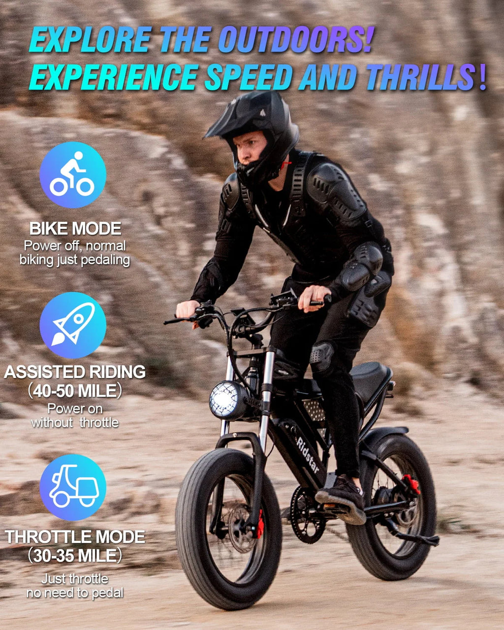 20 Fat Tire 1000W Electric Bike with 48V/20Ah Battery L375