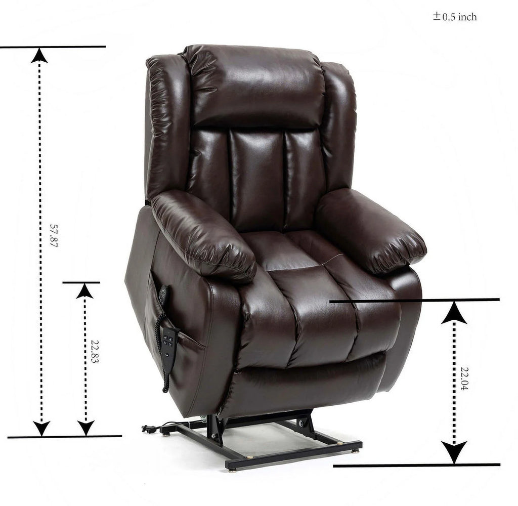 Deep Brown Leather Power Lift Recliner Chair with 8-Point Vibration Massage Lumbar Heating L7915