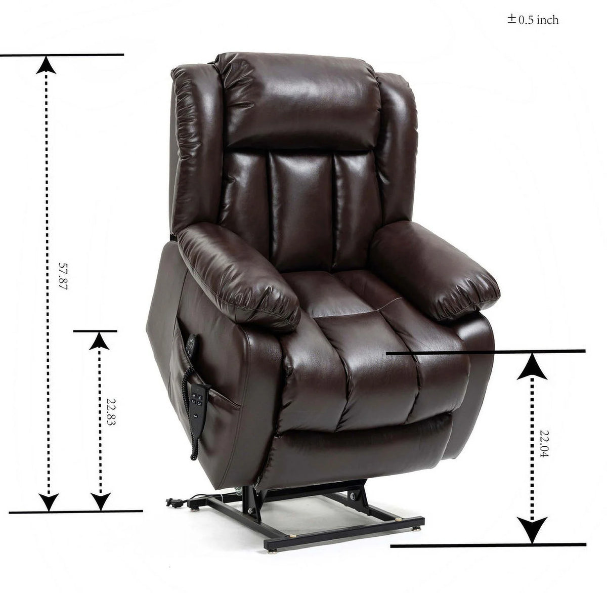 Deep Brown Leather Power Lift Recliner Chair with 8-Point Vibration Massage Lumbar Heating L7915