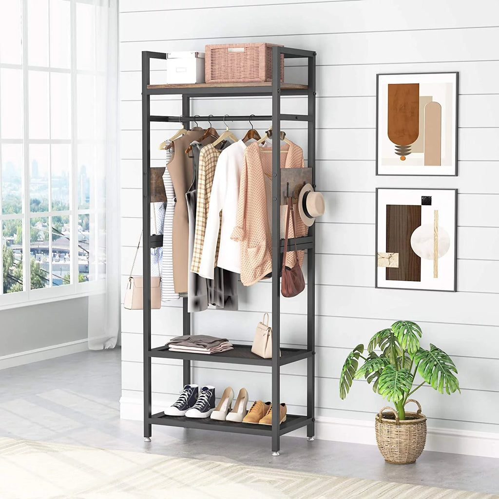 Small Heavy Duty Clothes Rack with Shelf and Hanging Rod S400120
