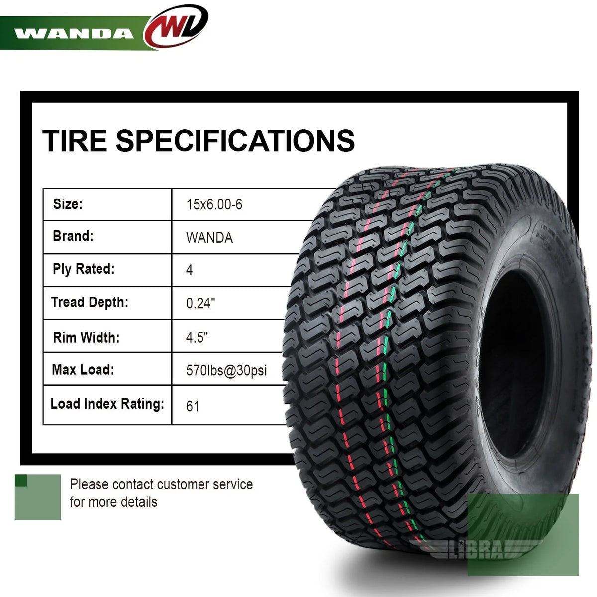 2 New 15x6.00-6 Lawn Mower Tires E65295