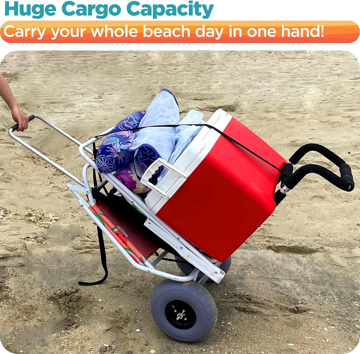 Compact Fold-Flat Beach Cart with Large 8 Pneumatic Balloon Wheels J8196