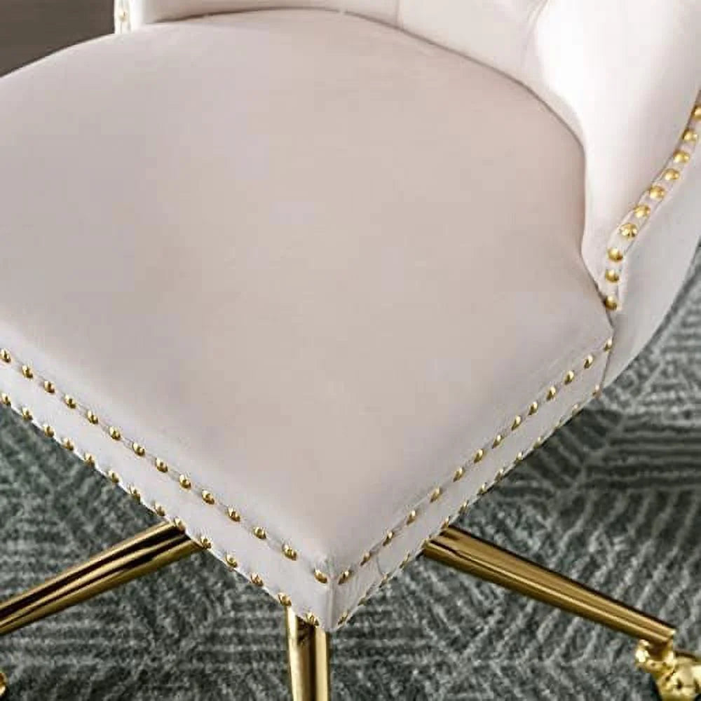 Beige Armless Adjustable Swivel Chair with Wheels E801