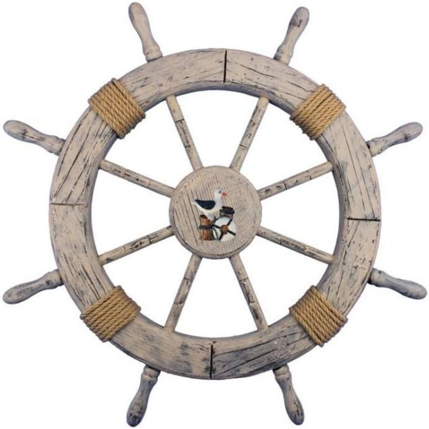 Rustic White Decorative Ship Wheel with Anchor 18 N3517