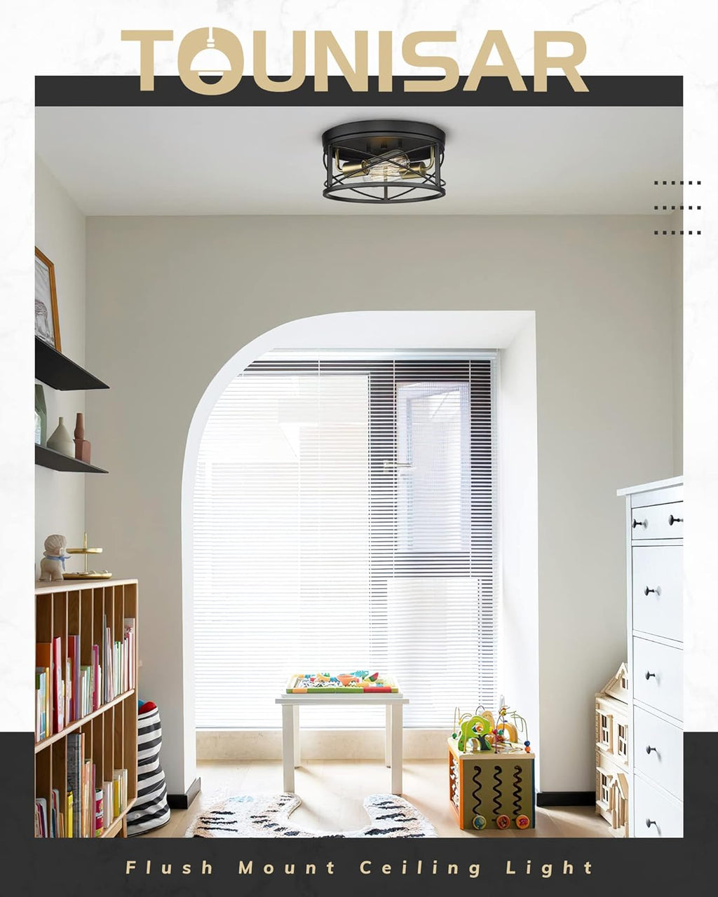 12 Inch 2-Light Farmhouse Flush Mount Ceiling Light Fixture in Matte Black and Brushed Brass Y79004