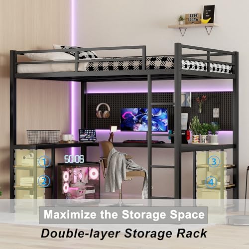 Full Size Metal Loft Bed with Desk and Wardrobe P69075
