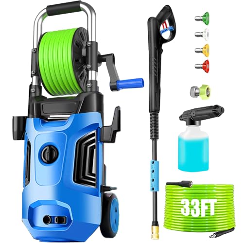 4800 PSI 4.0 GPM Electric Pressure Washer with 33ft Hose, 4 Nozzle and Foam Cannon, Blue I757176