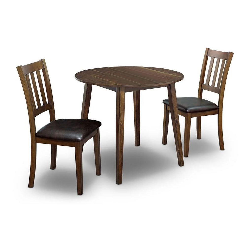 Wood 3-Piece Round Dining Table Set in Walnut C97651
