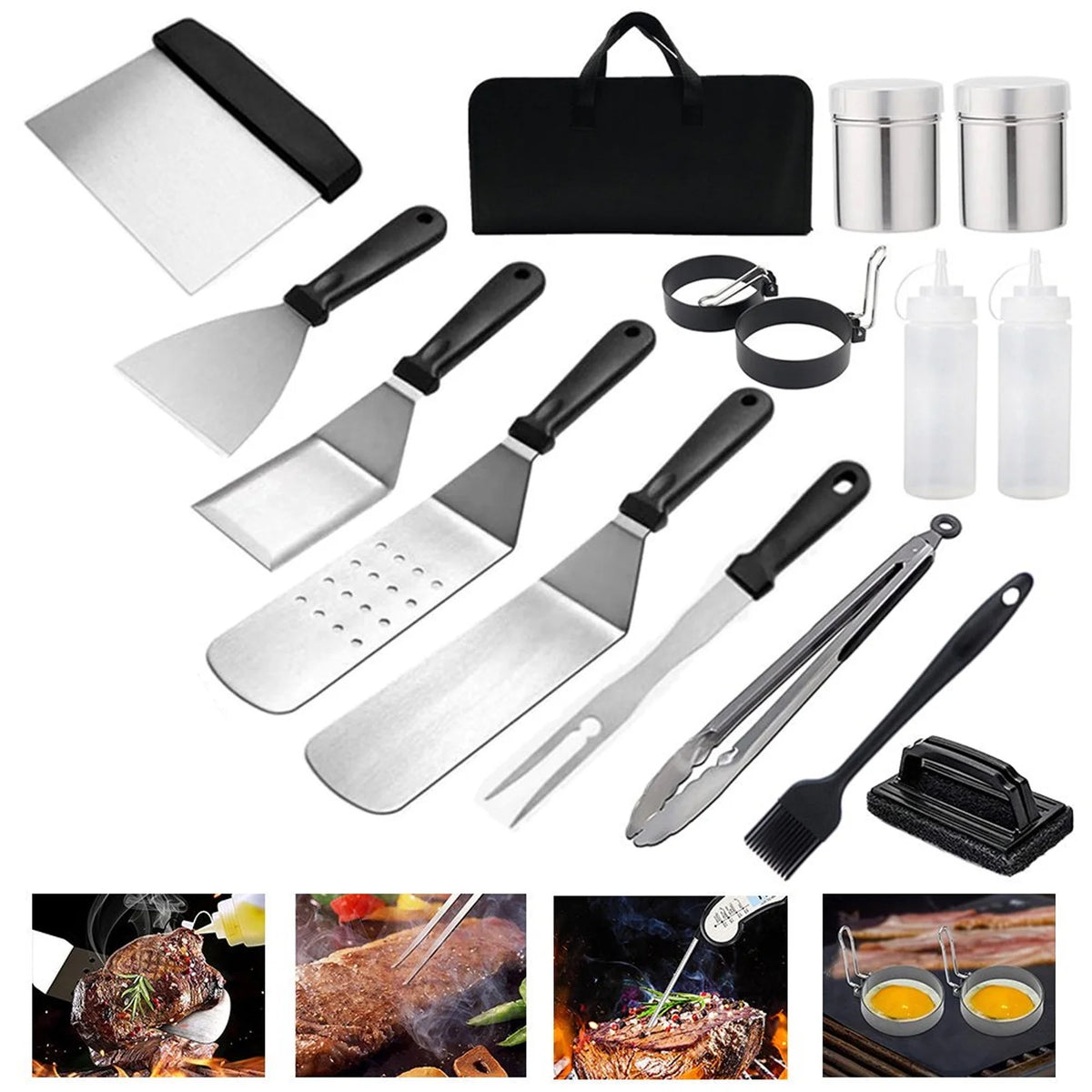 34Pcs Stainless Steel BBQ Grilling Tools Set with Carry Bag Y919998