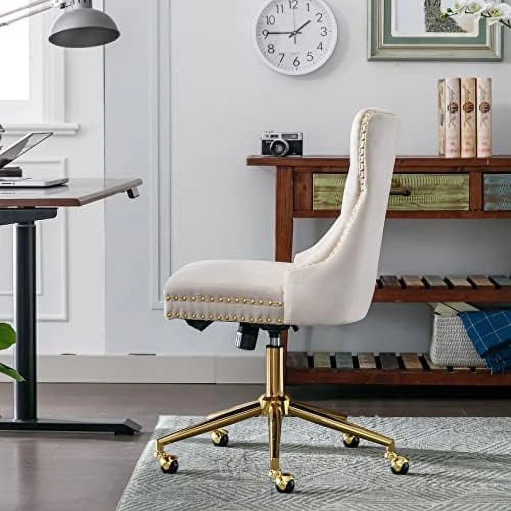 Beige Armless Adjustable Swivel Chair with Wheels E801