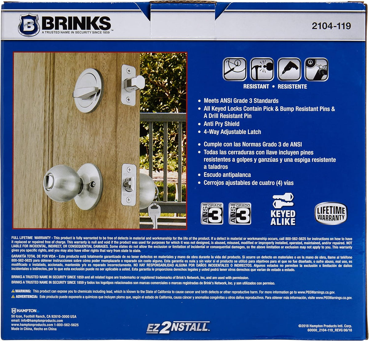 Satin Nickel Keyed Entry Door Knob and Deadbolt Set, Pack of 2 I55330