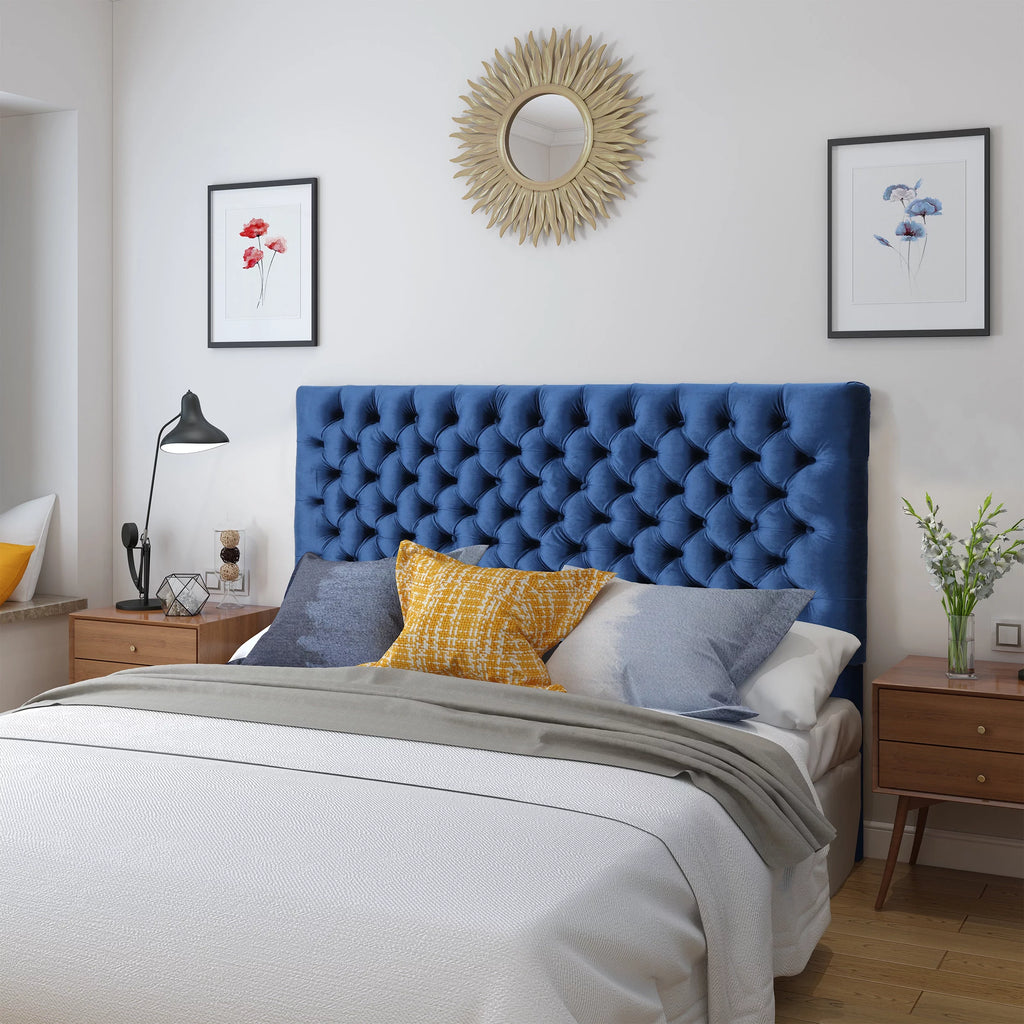 Navy Blue Velvet Queen Full Headboard D6233