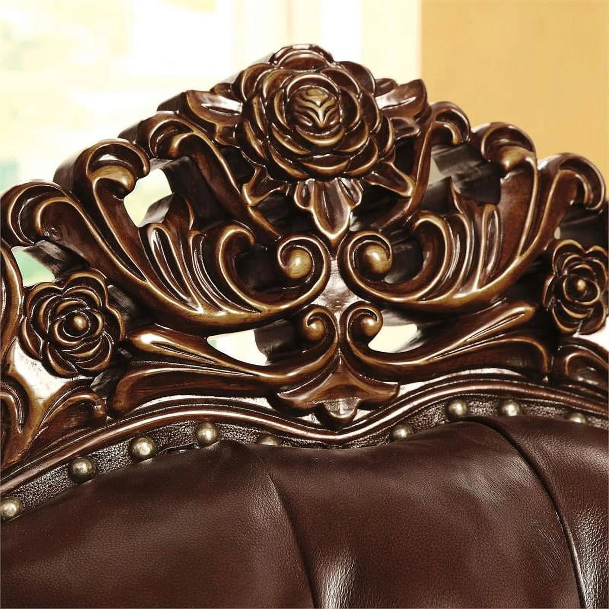 Dark Oak Top Grain Leather Tufted Sofa H564517