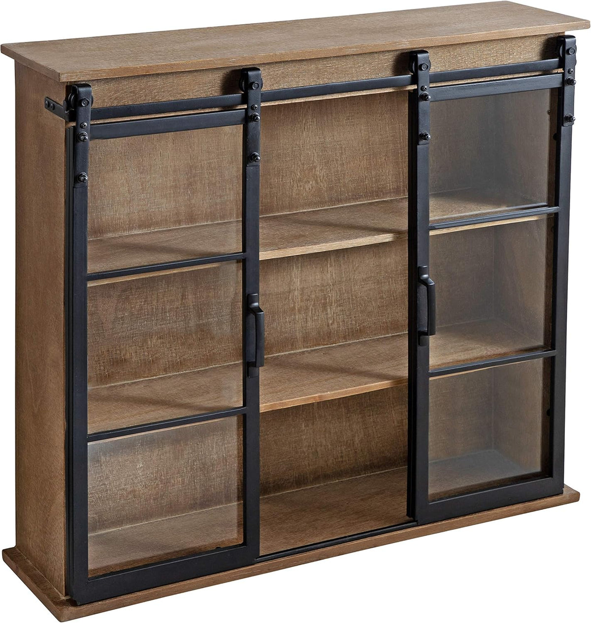 Rustic Brown Wooden Wall Cabinet with Two Sliding Glass Doors I20305