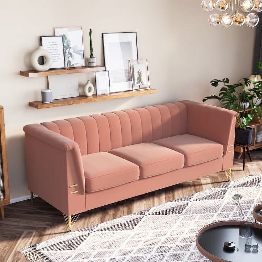 Pink 3 Seat Sofa Couch with Golden Metal Legs B1727