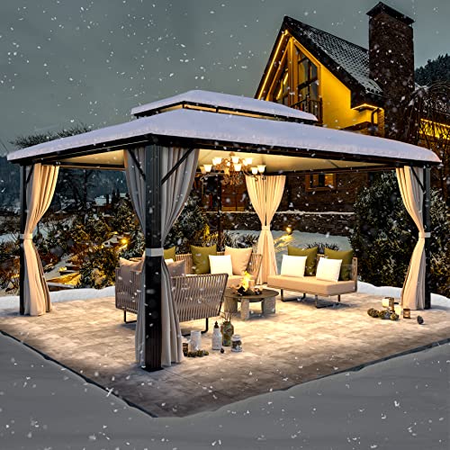 10'x13' Hardtop Gazebo with Curtains and Netting X5667