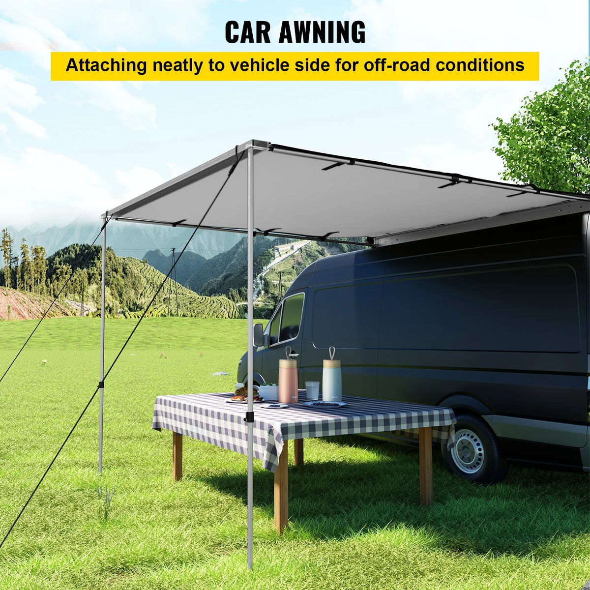 Retractable Waterproof SUV Rooftop Car Awning Grey 7.6'x8.2' T896