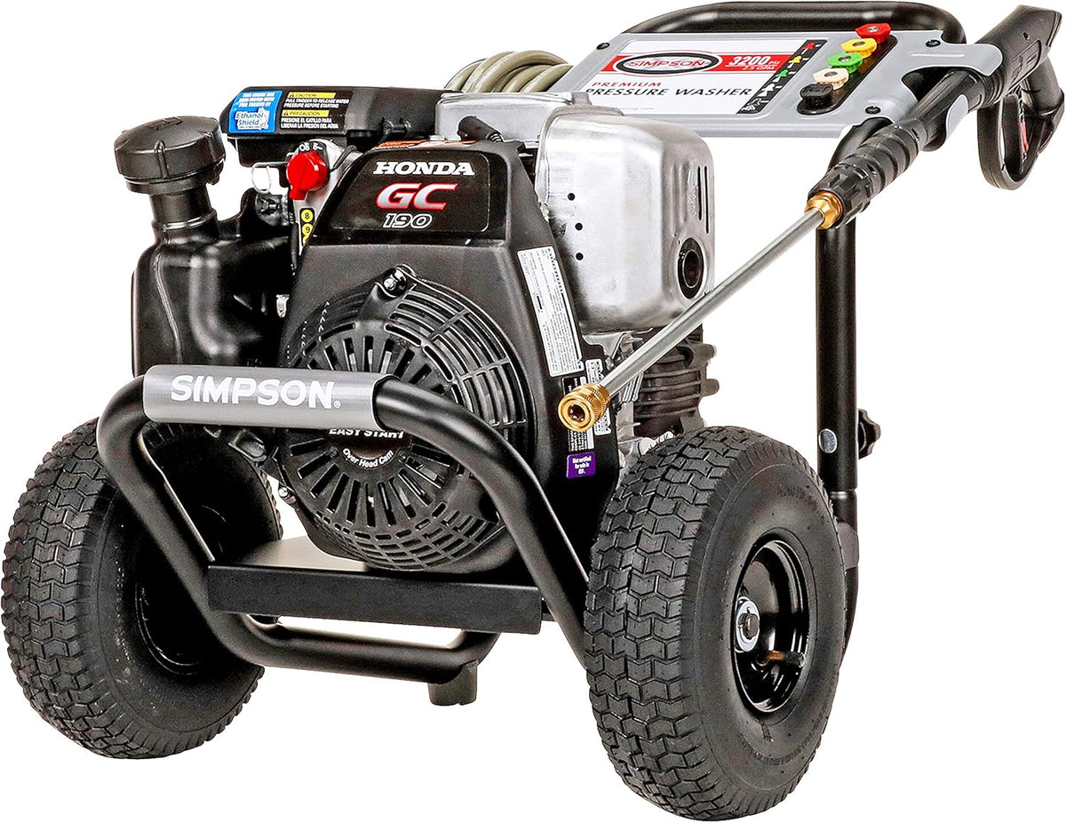 3200 PSI Gas Pressure Washer with Honda GC190, 2.5 GPM, 3/8" x 100' 4500 PSI Cold Water Hose Z90349