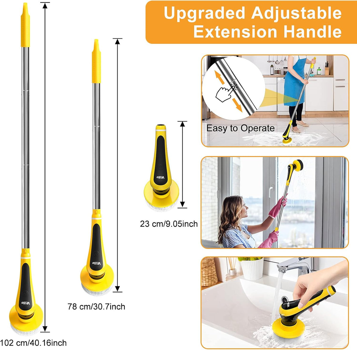 Electric Spin Scrubber Cordless Floor Scrubber with Adjustable Handle and 6 Replaceable Cleaning Brush Pack of 2 Q106833