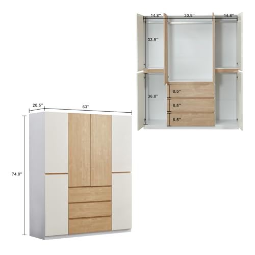 White 4 Door 3 Drawer Wooden Wardrobe Closet Cabinet C519315