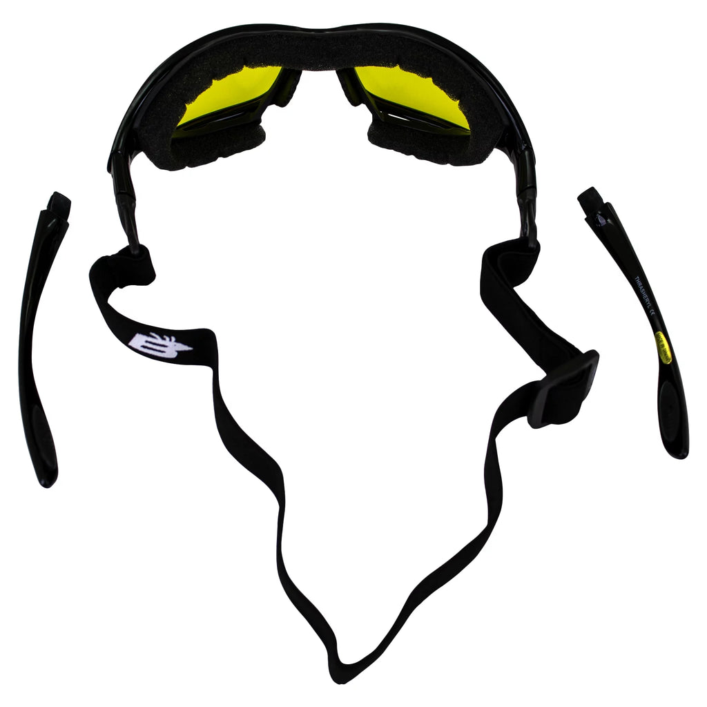 2 Pairs Padded Motorcycle Glasses Convertible to Goggles Shatterproof UV400 Black T15032