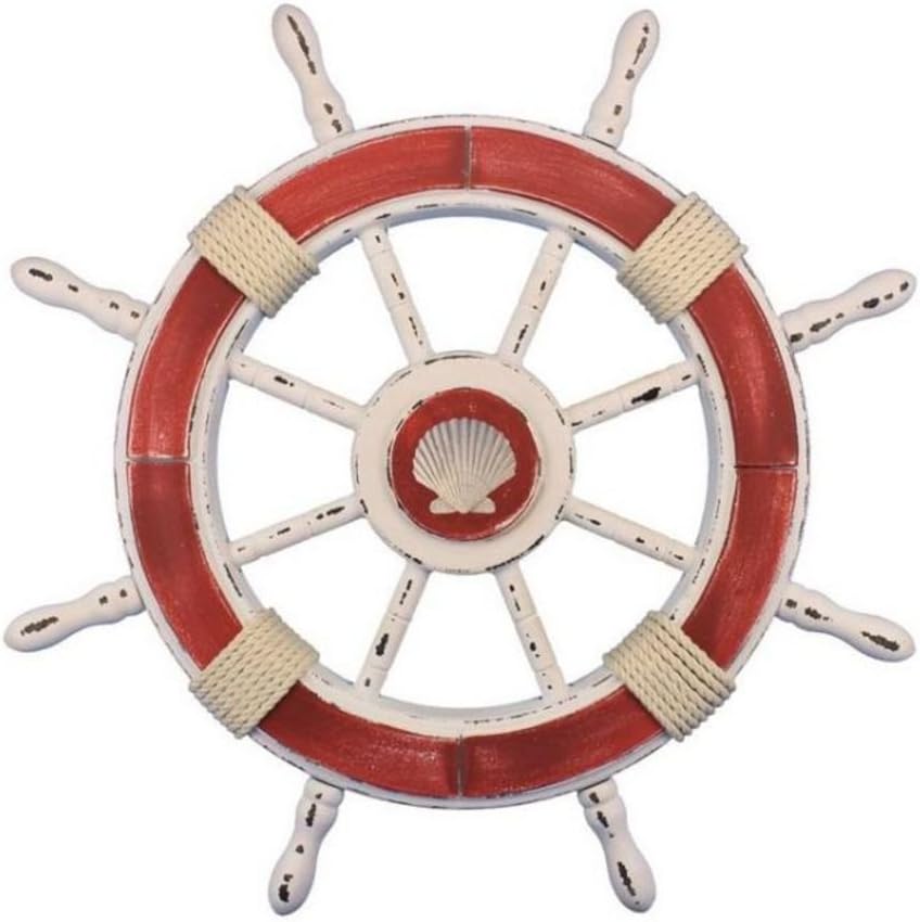 Rustic White Decorative Ship Wheel with Anchor 18 N3517