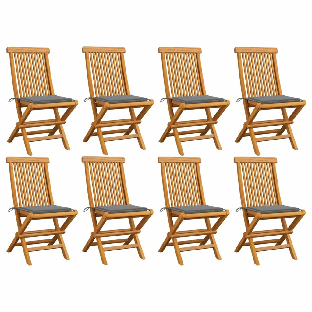 Set of 8 Gray Cushion Teak Wood Foldable Outdoor Dining Chairs L996