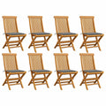 Set of 8 Gray Cushion Teak Wood Foldable Outdoor Dining Chairs L996