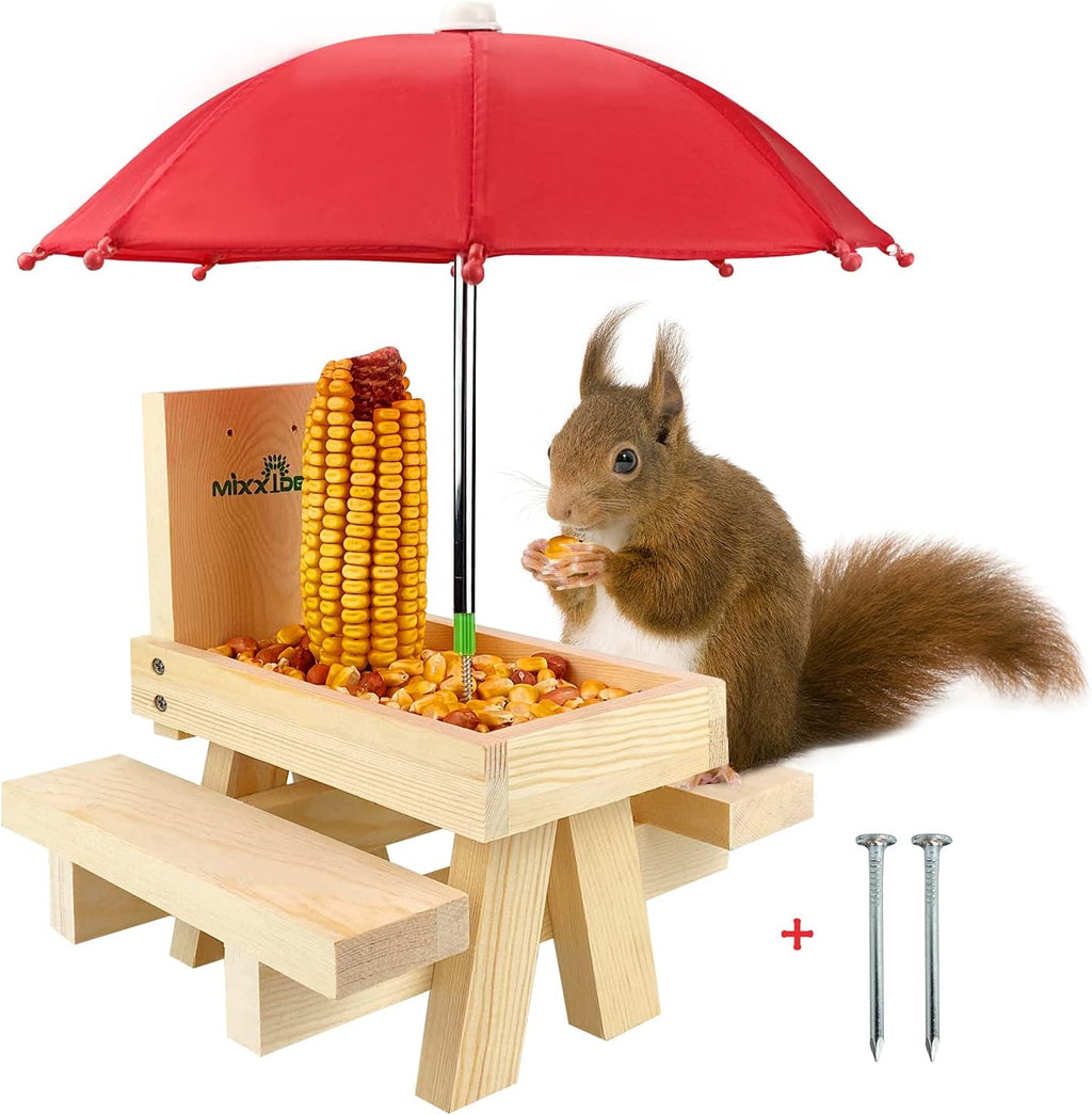 Wooden Squirrel Feeder Box with Umbrella I927