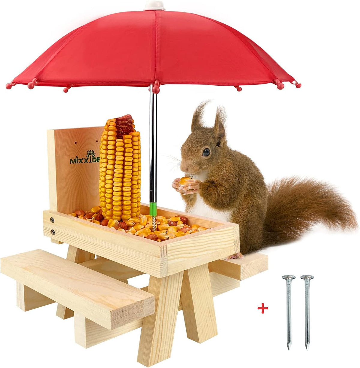 Wooden Squirrel Feeder Box with Umbrella I927