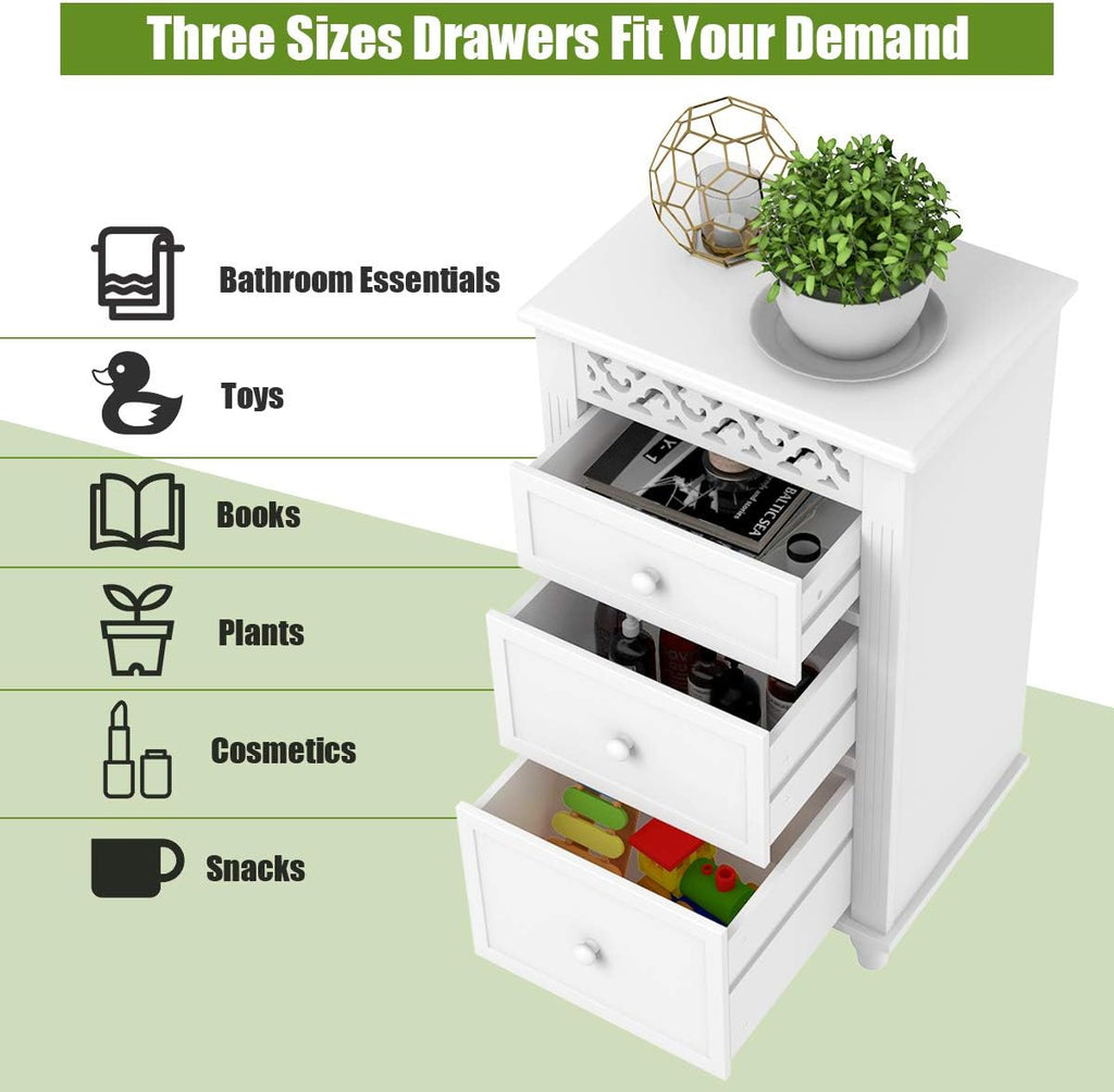 White 3 Drawer Wood Storage Cabinet T299