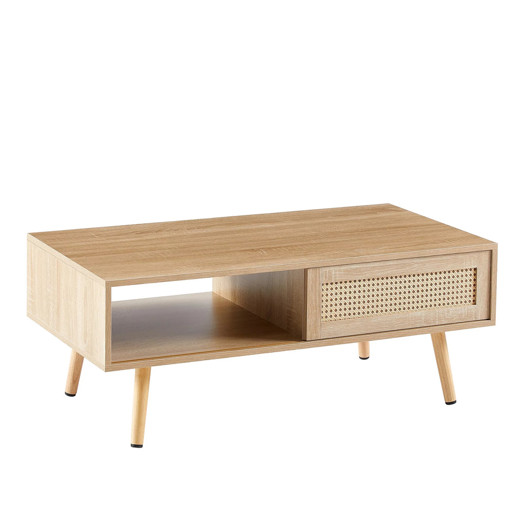 41.34" Rattan Coffee Table with Sliding Door Storage E471233