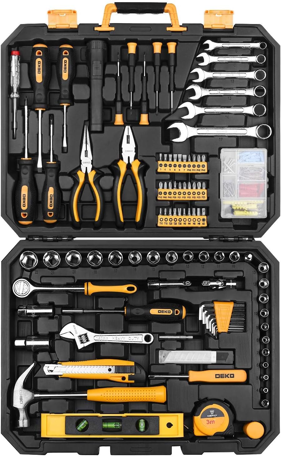 208 Piece General Household Hand Tool Kit with Plastic Toolbox Storage Case N971