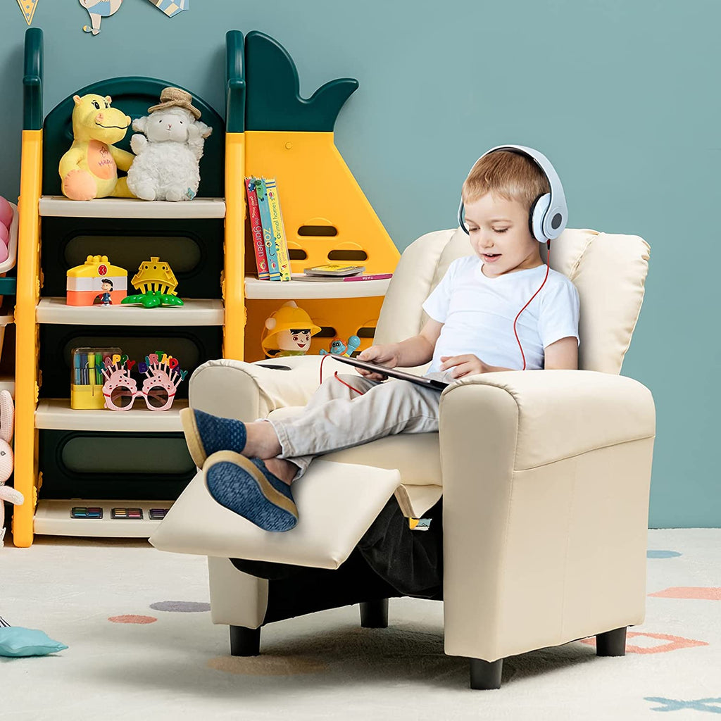 Beige PU Leather Toddler Armrest Sofa Recliner J13169